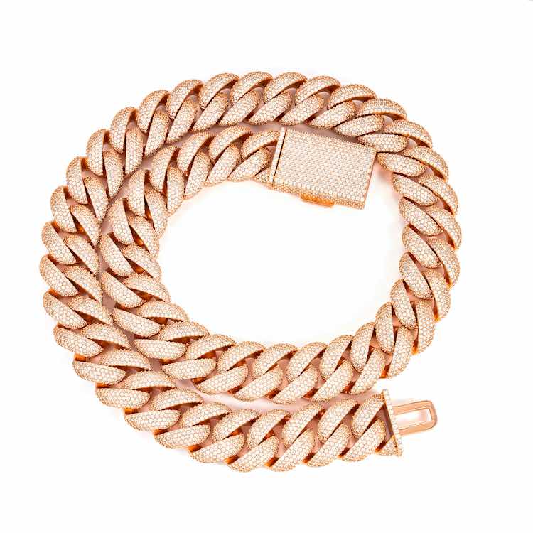 925 Sterling Silver Rose Gold Cuban Link Chain Hip Hop Jewelry