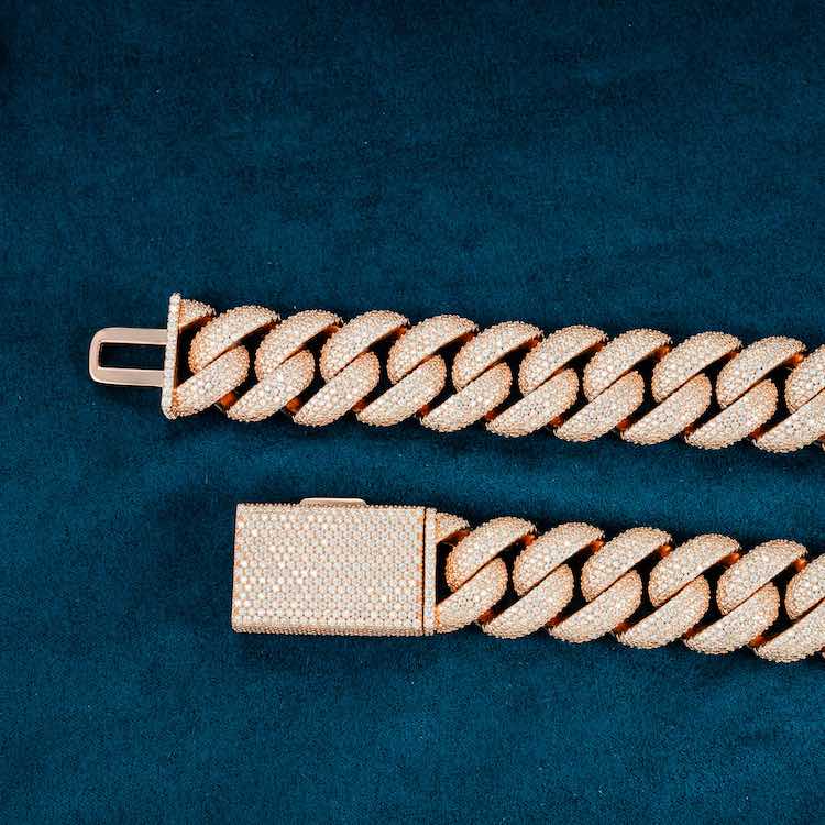 925 Sterling Silver Rose Gold Cuban Link Chain Hip Hop Jewelry