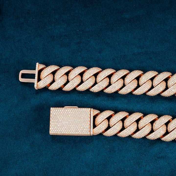 925 Sterling Silver Rose Gold Cuban Link Chain Hip Hop Jewelry