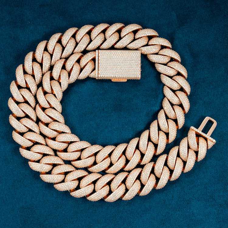 925 Sterling Silver Rose Gold Cuban Link Chain Hip Hop Jewelry