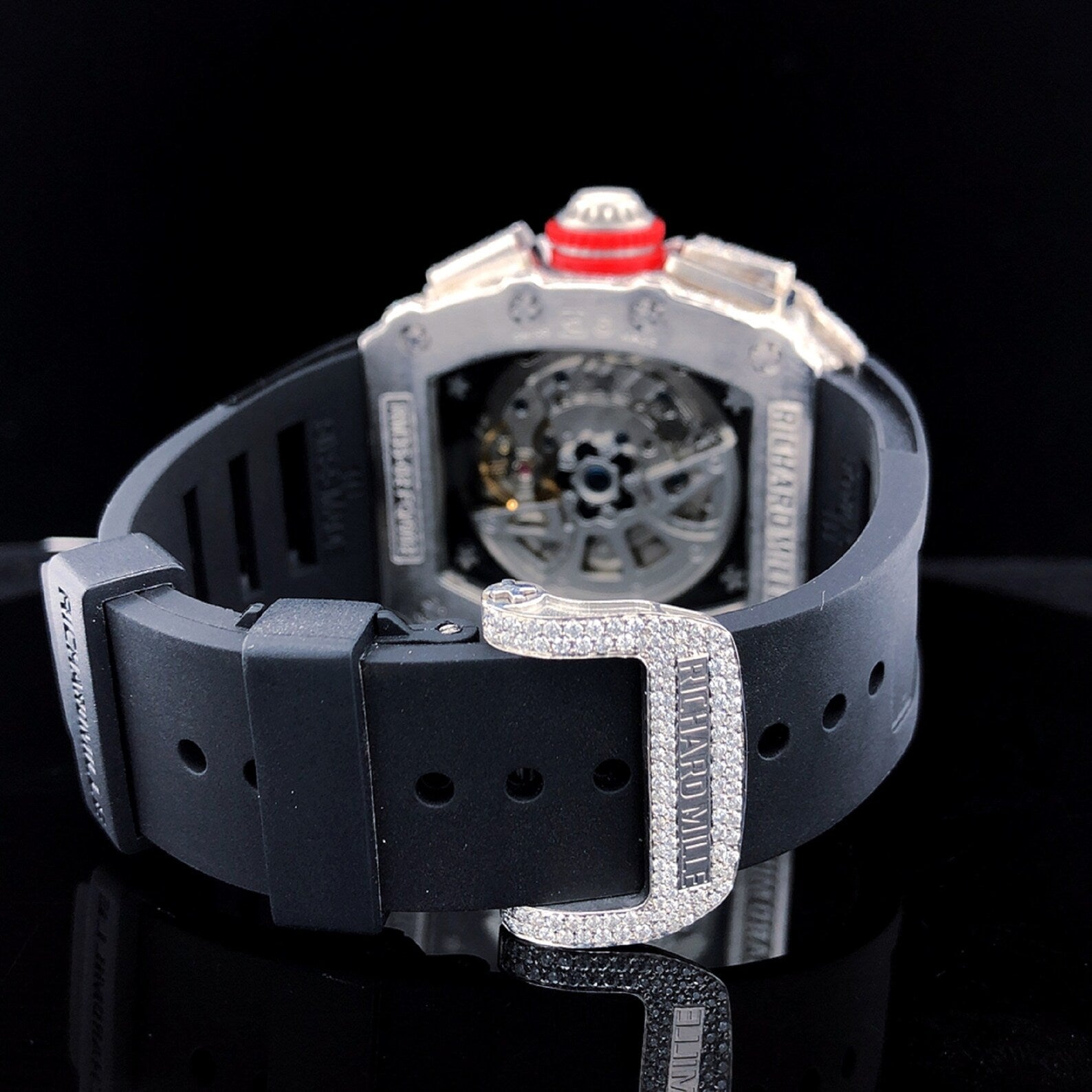 Luxury Fully Iced Out Skeleton Chronograph Moissanite Watch Black Rubber Strap