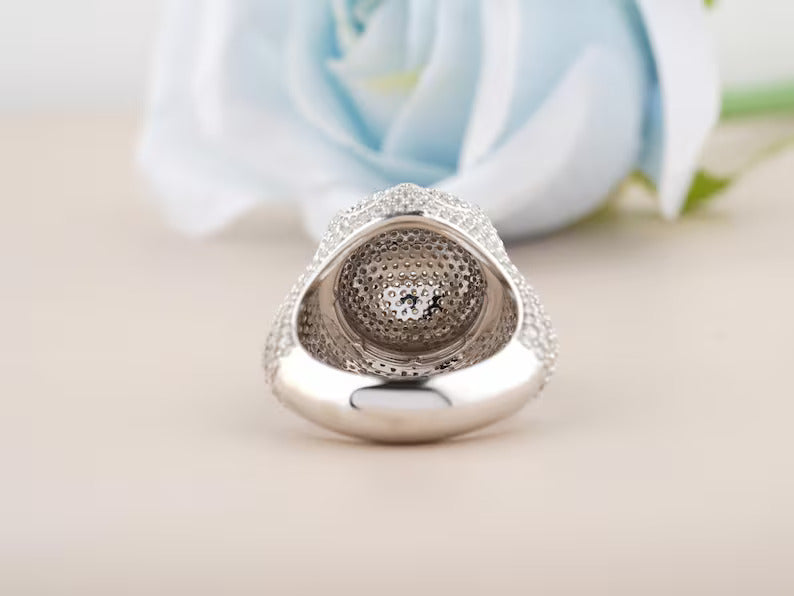 Iced Out Real Moissanite Diamond Hip Hop Ring - Hip Hop Custom Name Ring, Moissanite Diamond in Silver Ring