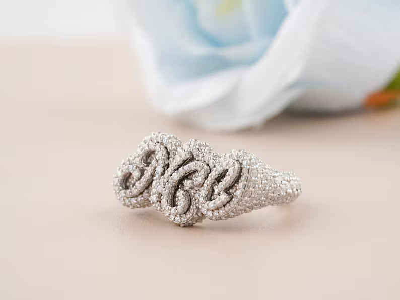 925 Silver Real Moissanite Hip Hop Ring - Personalize Hip Hop Custom Name Ring for her anniversary gift