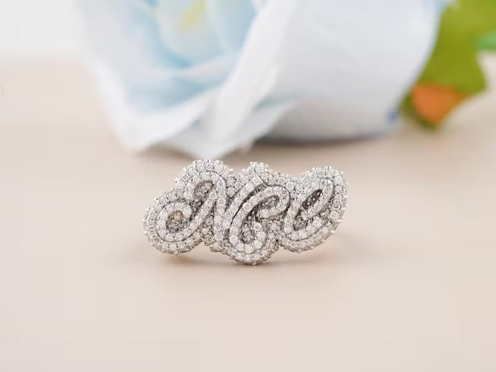 925 Silver Real Moissanite Hip Hop Ring - Personalize Hip Hop Custom Name Ring for her anniversary gift