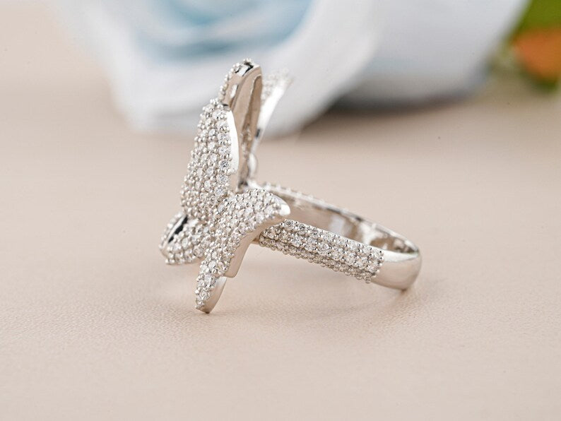 VVS1 Iced Out Moissanite Diamond Butterfly Hip hop Ring - Surprise Hip hop Ring for Her