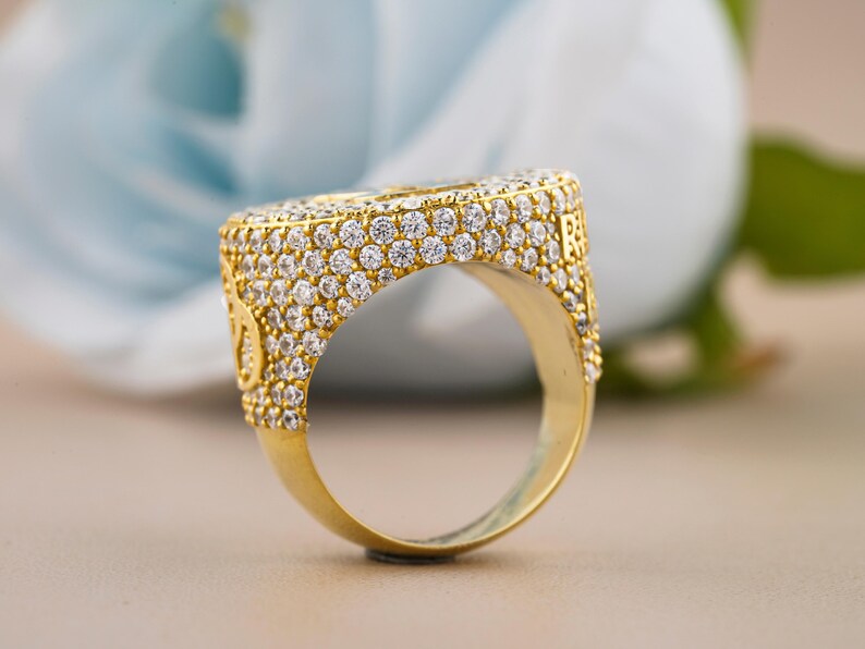 Personalized Yellow Gold Plated Moissanite Diamond - 925 Sterling Silver Hip Hop Custom Name Ring for Rapper