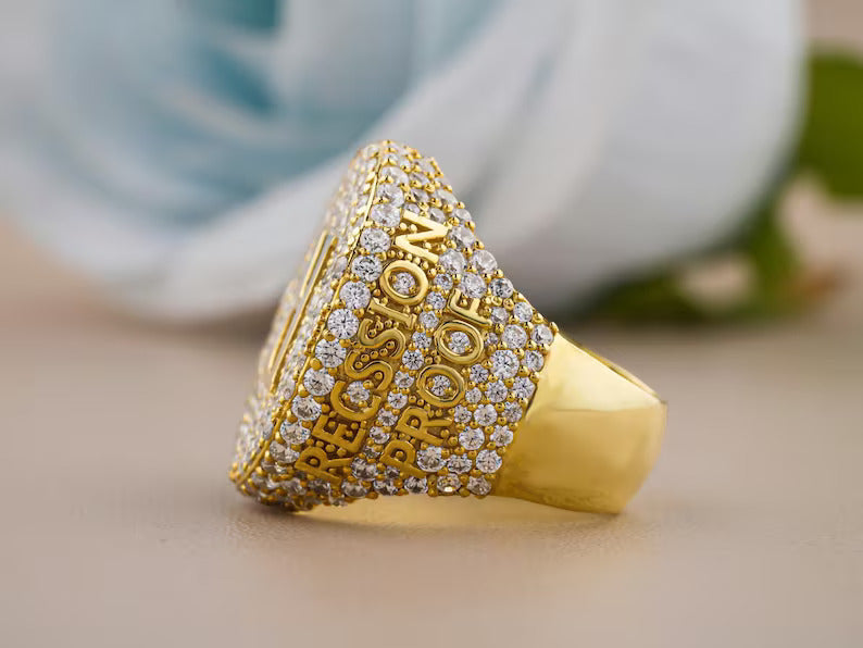 Personalized Yellow Gold Plated Moissanite Diamond - 925 Sterling Silver Hip Hop Custom Name Ring for Rapper
