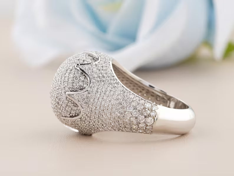 Iced Out Real Moissanite Diamond Hip Hop Ring - Hip Hop Custom Name Ring, Moissanite Diamond in Silver Ring
