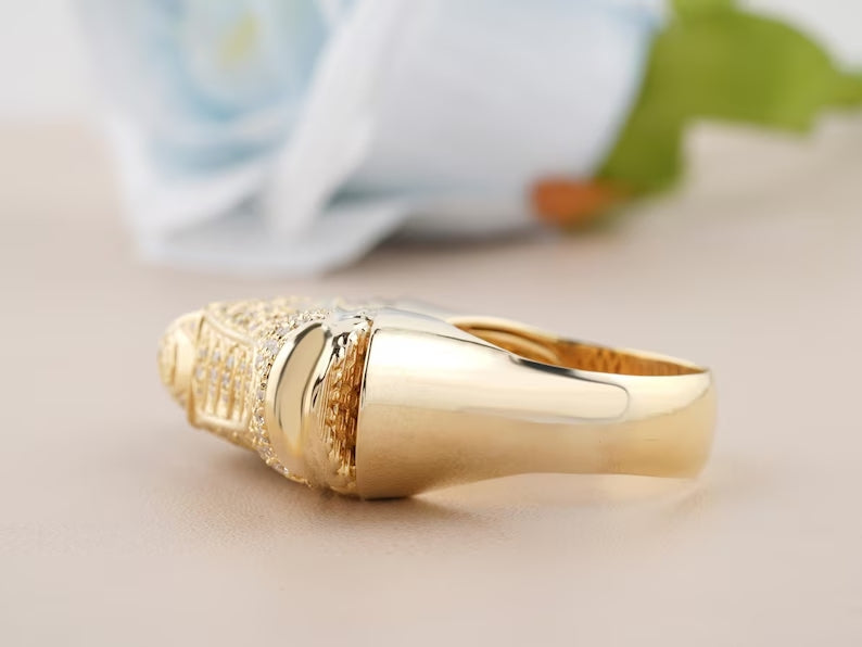 VVS1 Moissanite Hip Hop Shoes Ring - 10k Yellow Gold Plated Luxury Ring, 925 Sterling Silver Men Ring, Birthday Gift for Him