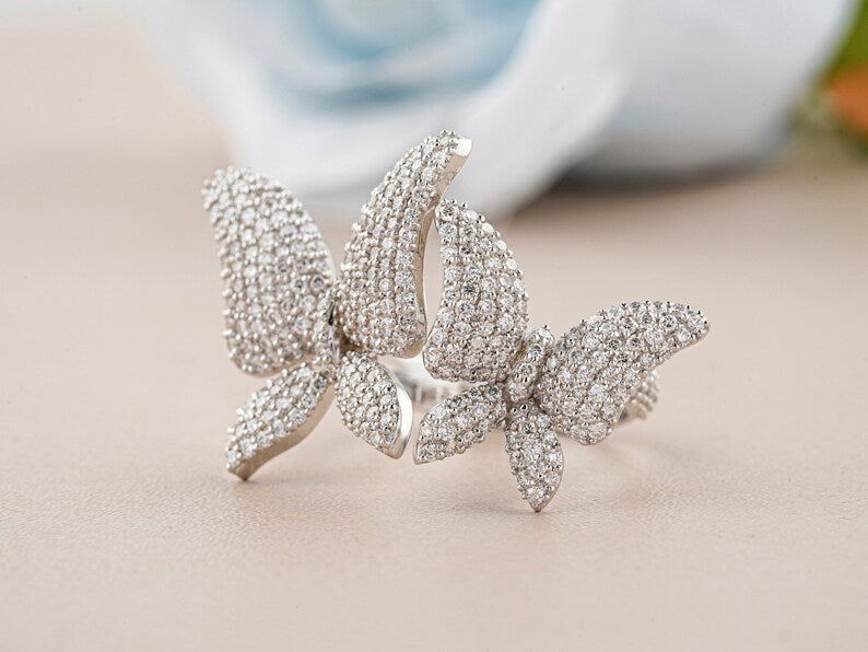VVS1 Iced Out Moissanite Diamond Butterfly Hip hop Ring - Surprise Hip hop Ring for Her
