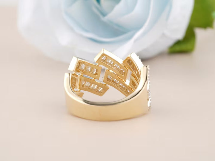 10K Solid White Gold Plated Moissanite Diamond Hip hop Ring - Gold Pave Setting Diamond Link Ring for men's Hip hop fashion