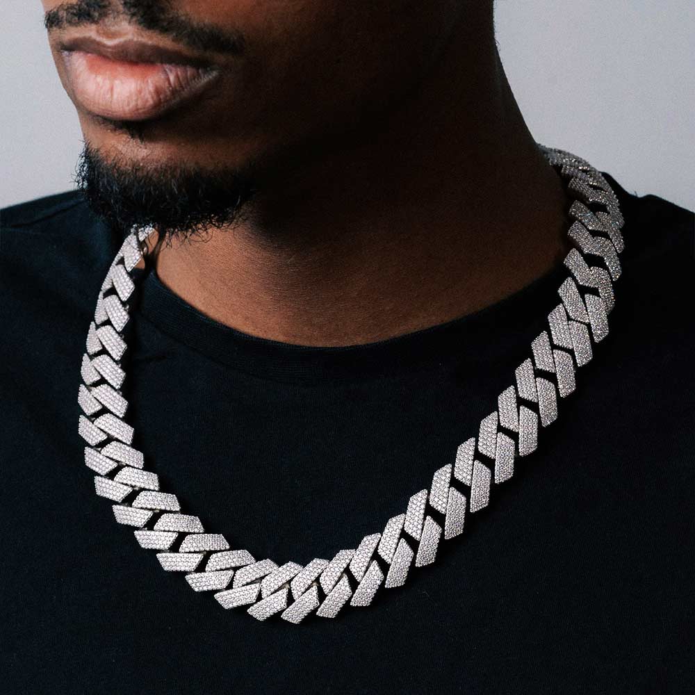 20MM Fully Iced Pave Cuban Link VVS1 D Color Moissanite Chain 925 Sterling Silver