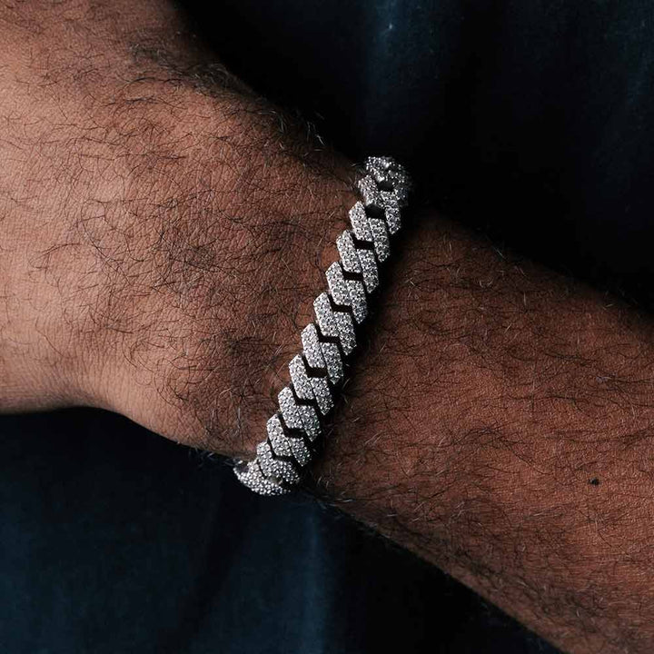 8MM Pave Cuban Link VVS Moissanite Bracelet in 925 Sterling Silver