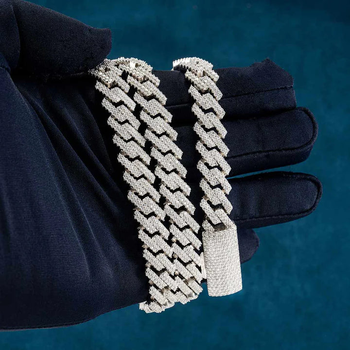 12MM Fully Iced Pave Cuban Link VVS1 D Color Moissanite Chain 925 Sterling Silver