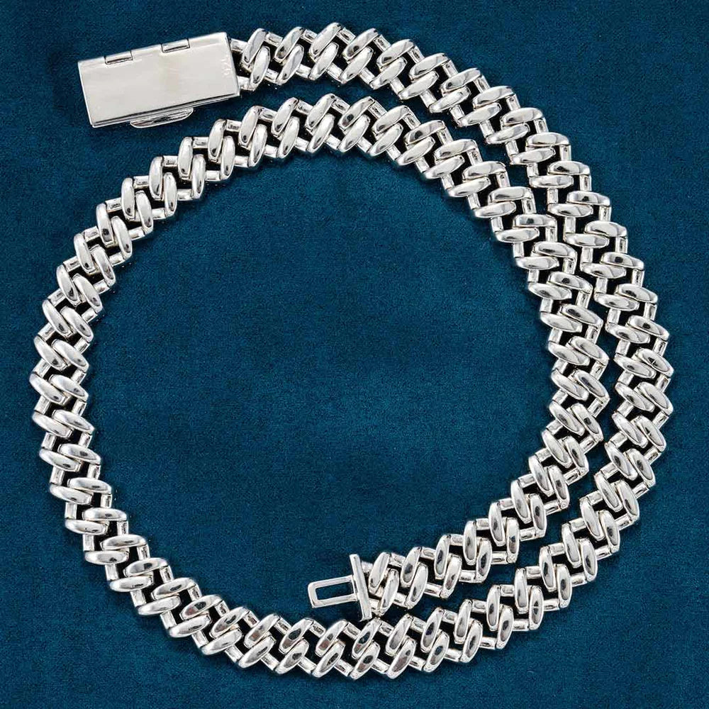 12MM Fully Iced Pave Cuban Link VVS1 D Color Moissanite Chain 925 Sterling Silver