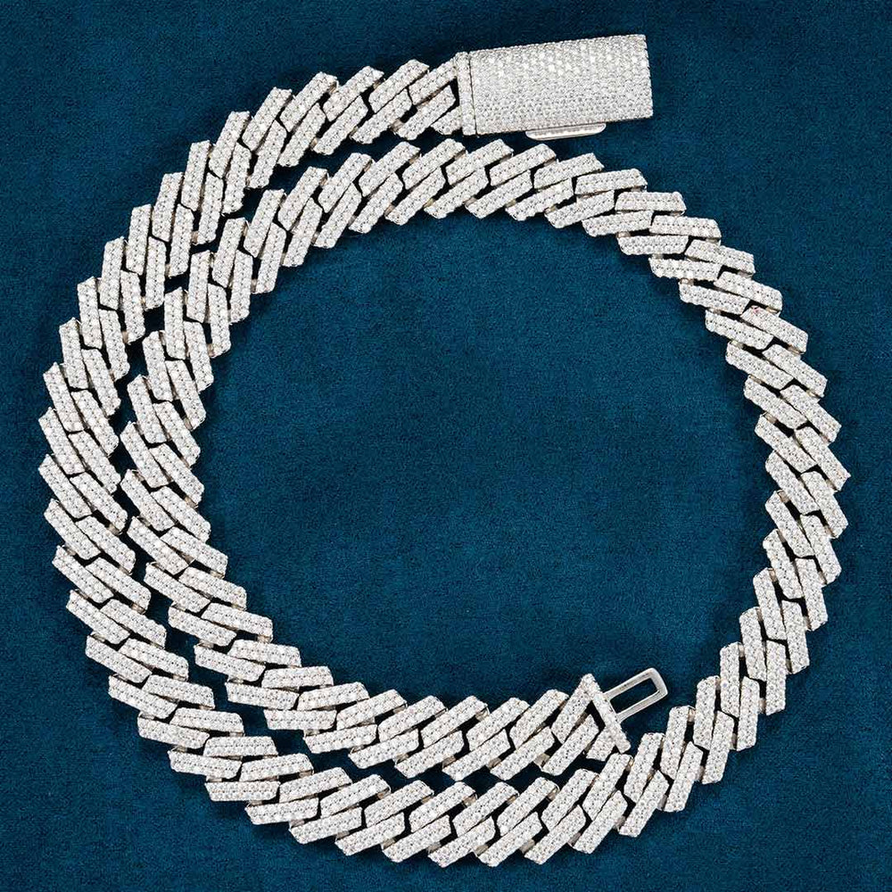 12MM Fully Iced Pave Cuban Link VVS1 D Color Moissanite Chain 925 Sterling Silver