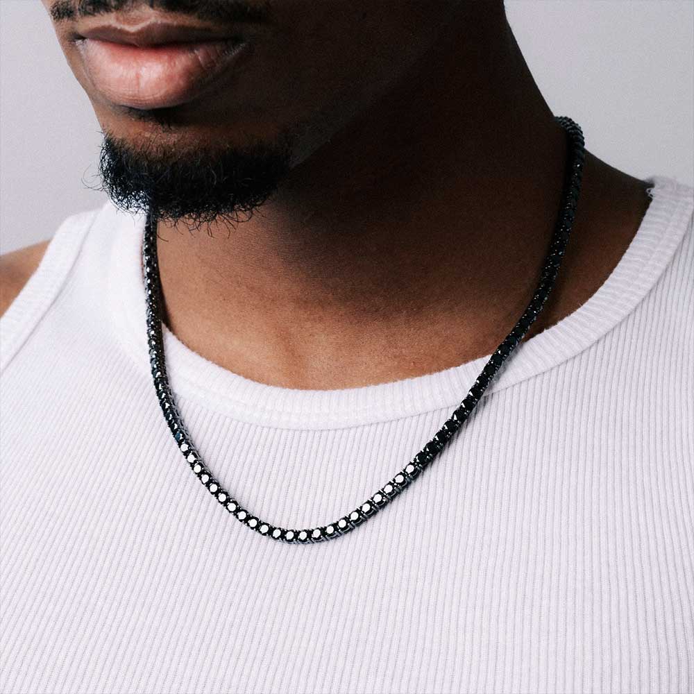 4MM Black VVS1 Moissanite Tennis Chain Black Rhodium Plated 925 Sterling Silver