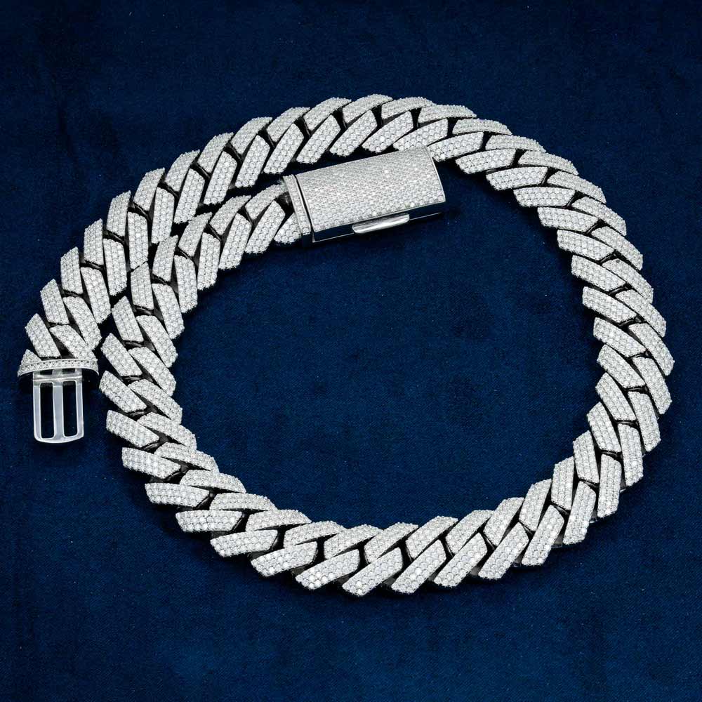 20MM Unique Stylish Silver Moissanite Diamond Cuban Link Chain For Fashions