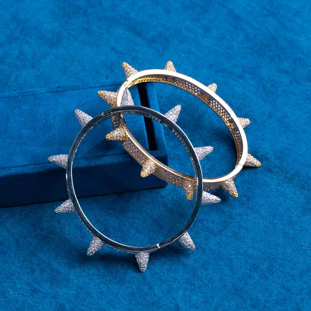 Iced Spike Bangle Bracelet VVS1 Moissanite 925 Sterling Silver Punk Luxury Bracelet