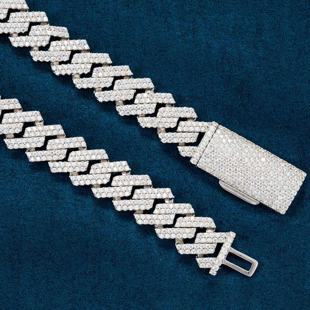 12MM Fully Iced Pave Cuban Link VVS1 D Color Moissanite Chain 925 Sterling Silver