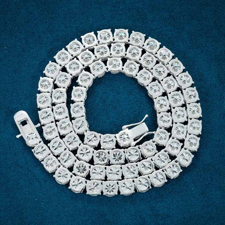6MM Round Cut VVS1 D Color Moissanite Tennis Chain 925 Sterling Silver