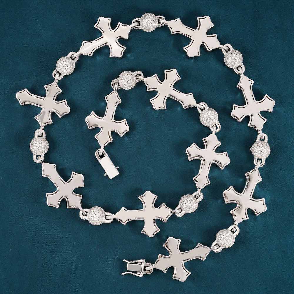 14k Round and Baguette Cross Moissanite Link Chain