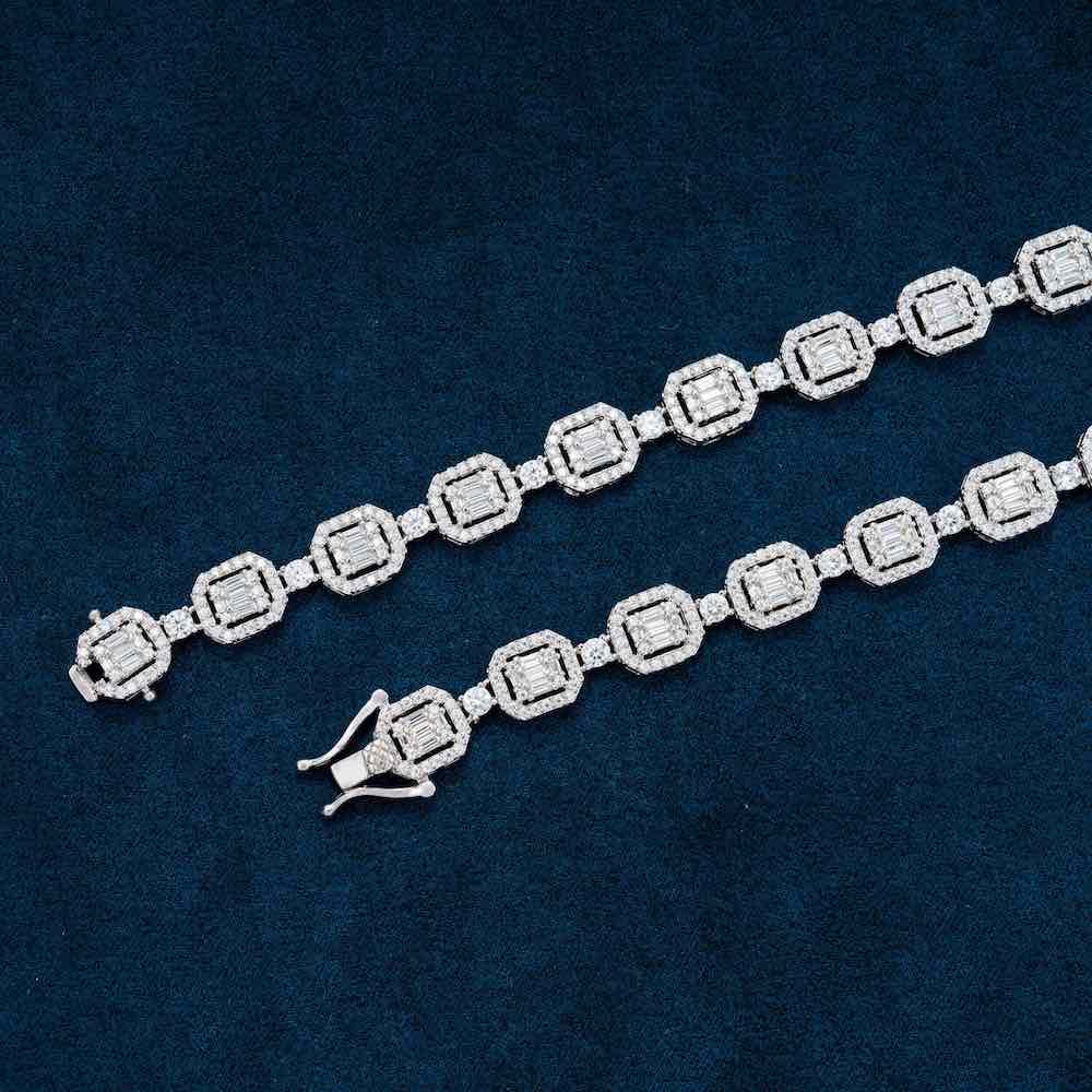 20MM Baguette and Round Halo Moissanite Tennis Chain For Jewelry Fashions
