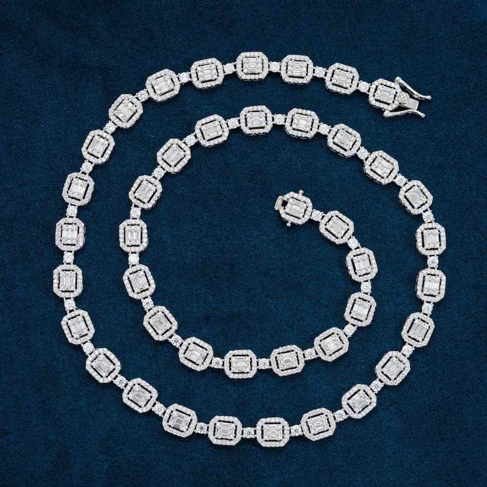 20MM Baguette and Round Halo Moissanite Tennis Chain For Jewelry Fashions