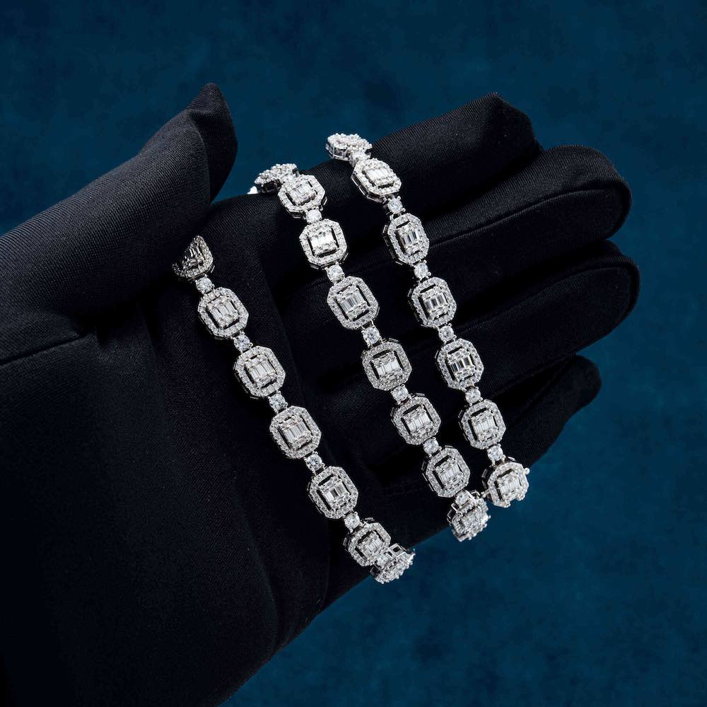 20MM Baguette and Round Halo Moissanite Tennis Chain For Jewelry Fashions