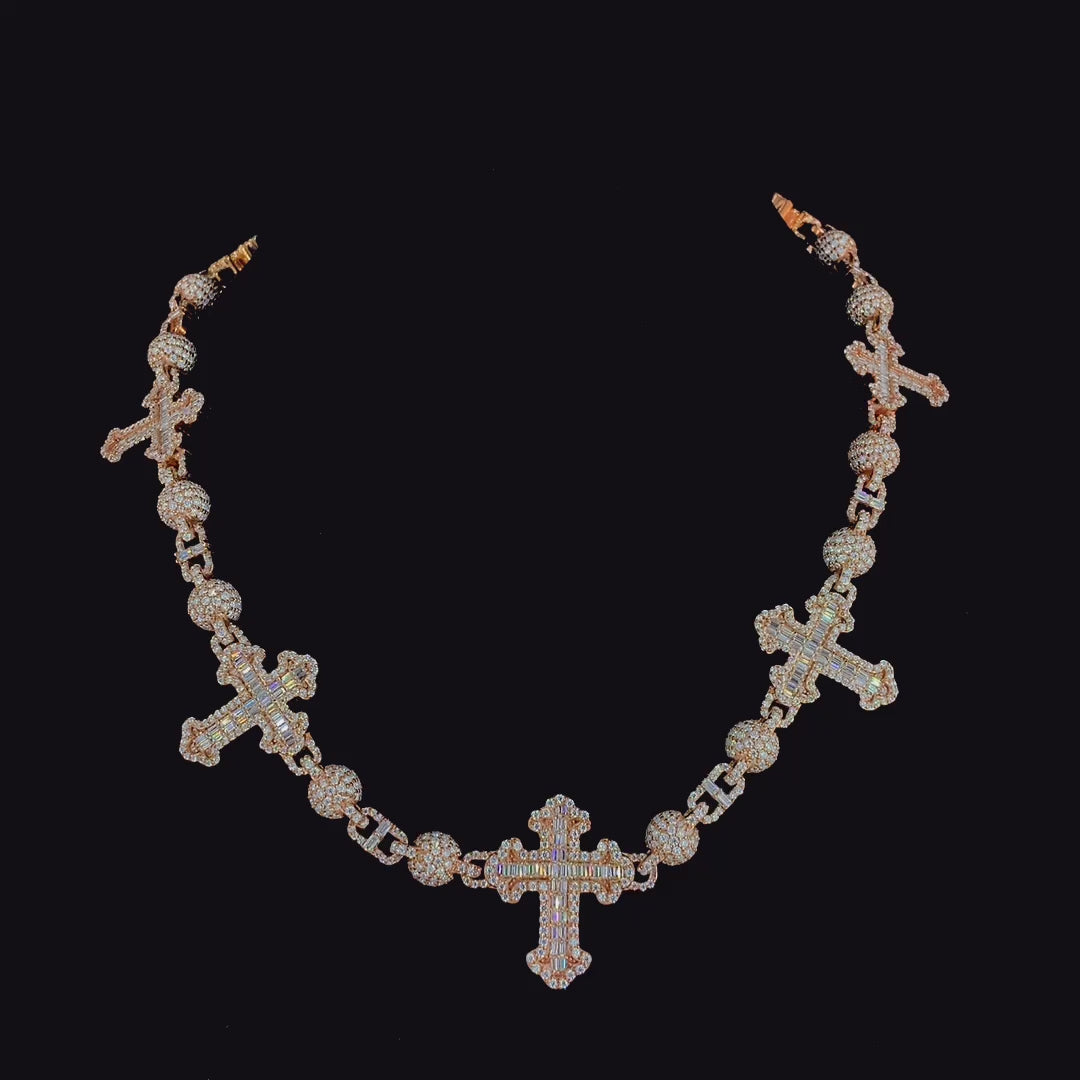 MOISSANITE BAGUETTE CROSS CUSTOM LINK CHAIN 14K GOLD