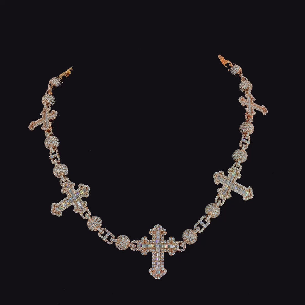 MOISSANITE BAGUETTE CROSS CUSTOM LINK CHAIN 14K GOLD