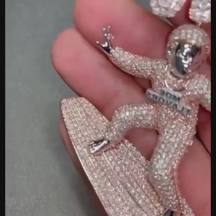 925 Sterling Silver Custom Cartoon Surfer Character VVS Moissanite Pendant Hip Hop Jewelry