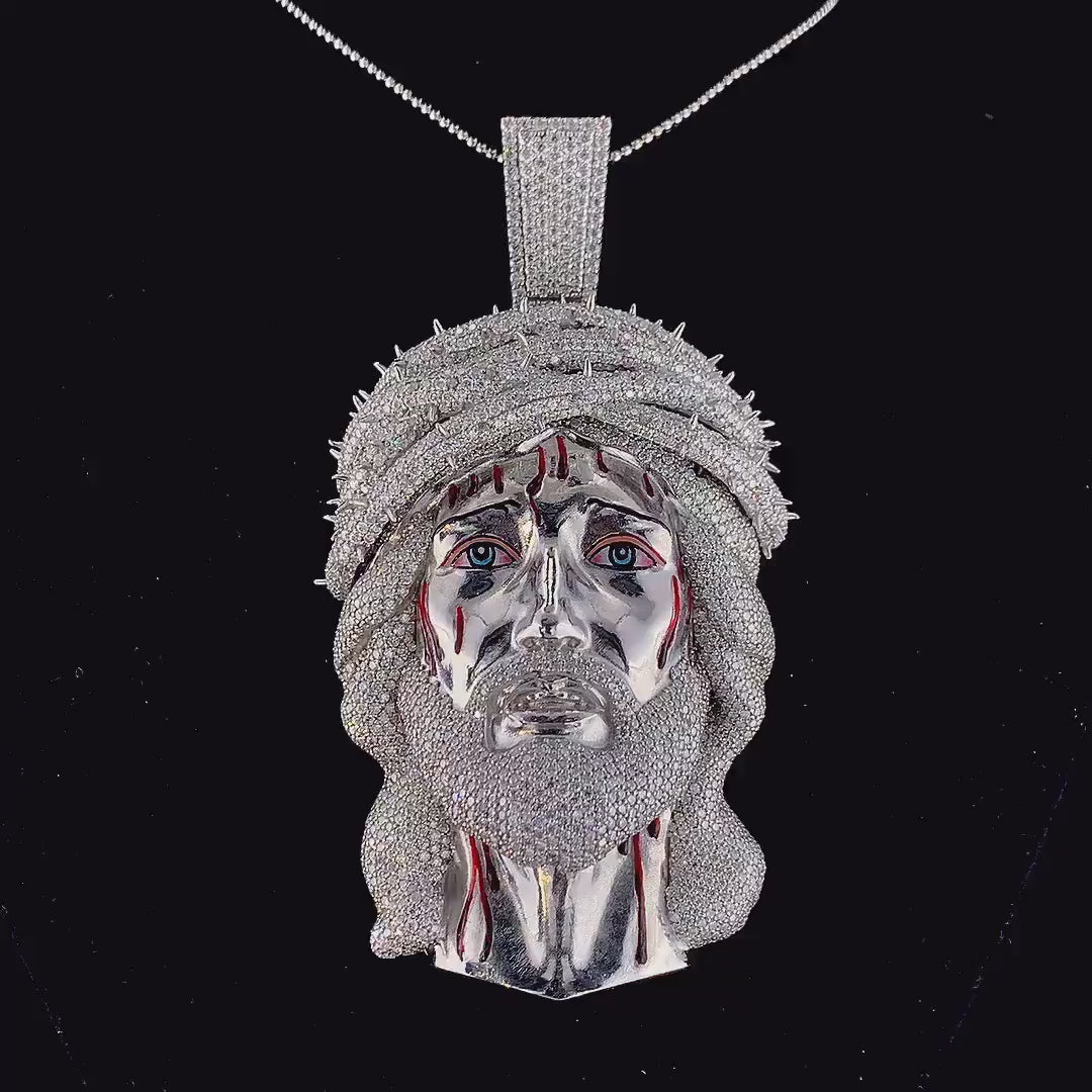 Face Pendant Made in 925 Sterling Silver Studded with VVS Colorless Moissanite Stone