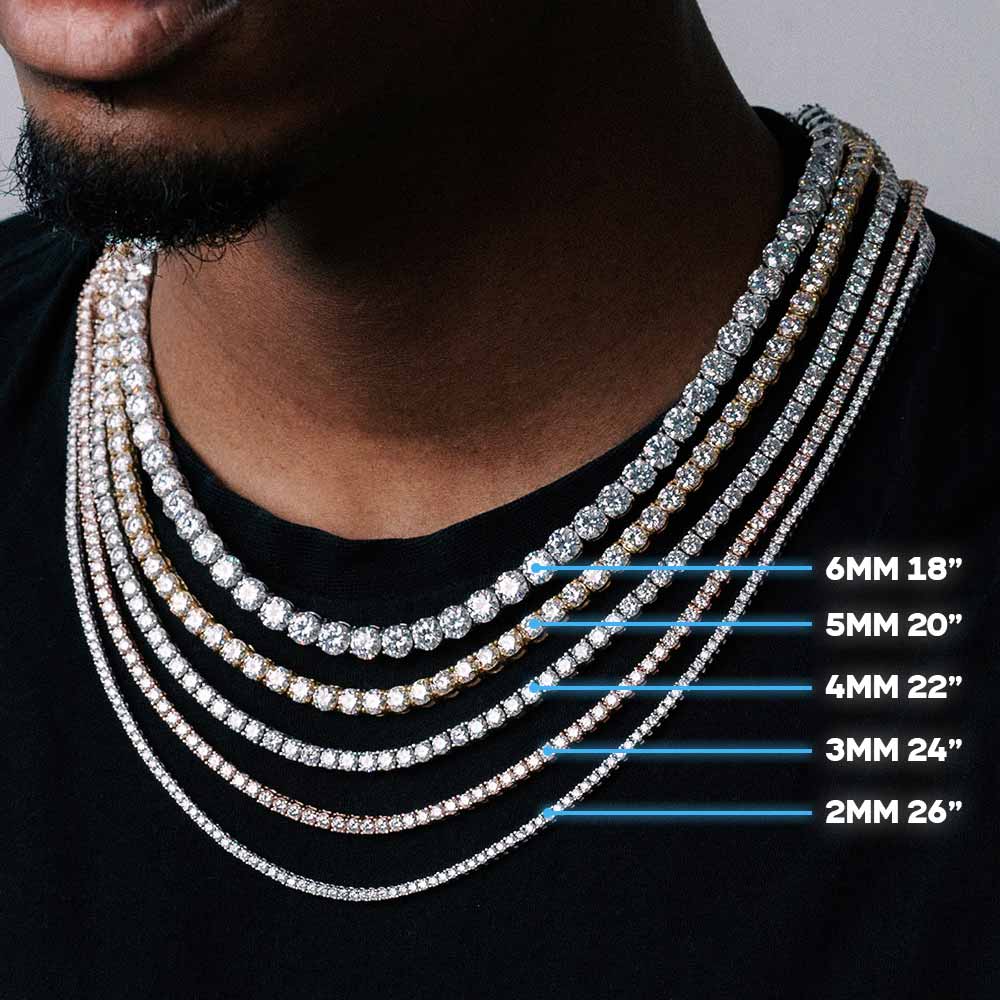 925 Sterling Silver Round Cut VVS Moissanite Tennis Chain 2MM 3MM 4MM 5MM 6MM Hip Hop Necklace