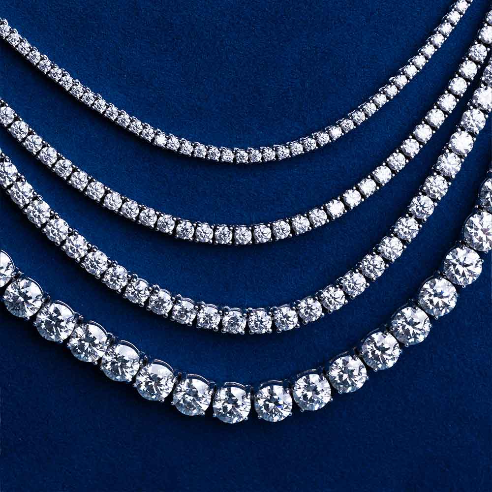 925 Sterling Silver Round Cut VVS Moissanite Tennis Chain 2MM 3MM 4MM 5MM 6MM Hip Hop Necklace
