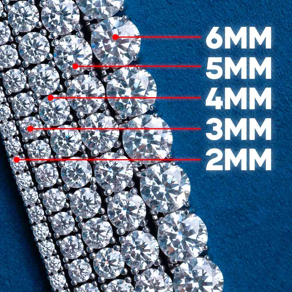 925 Sterling Silver Round Cut VVS Moissanite Tennis Chain 2MM 3MM 4MM 5MM 6MM Hip Hop Necklace