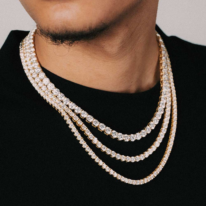 925 Sterling Silver Round Cut VVS Moissanite Tennis Chain 2MM 3MM 4MM 5MM 6MM Hip Hop Necklace