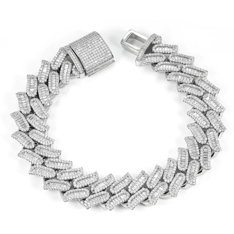 15MM Iced Out Moissanite Cuban Link Bracelet VVS1 D Color Hip Hop Statement Jewelry