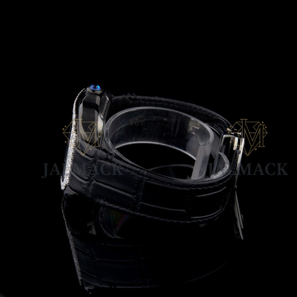 Black Skeleton Dial Markerless Round-Cut Moissanite Watch