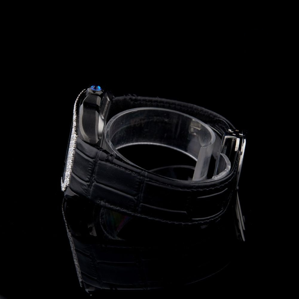 Black Skeleton Dial Markerless Round-Cut Moissanite Watch