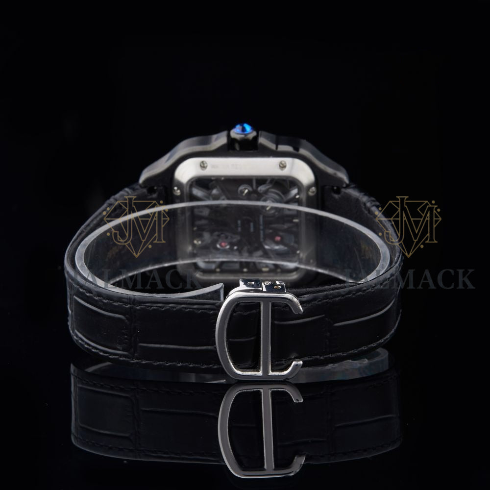 Black Skeleton Dial Markerless Round-Cut Moissanite Watch