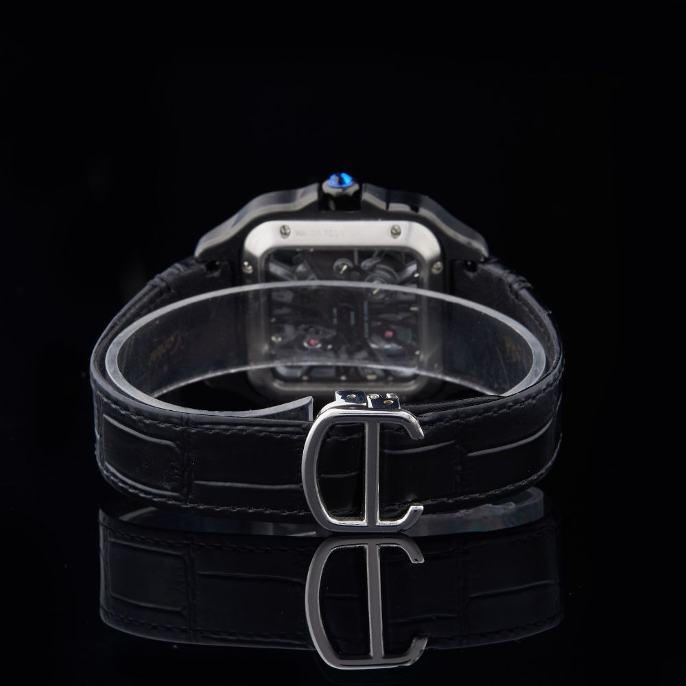 Black Skeleton Dial Markerless Round-Cut Moissanite Watch