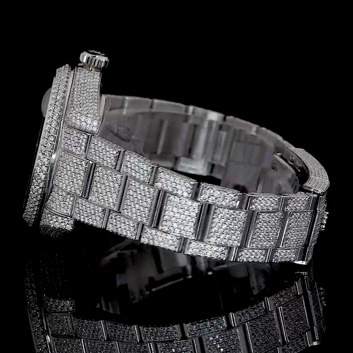 Silver Dial Baton Marker Round-Cut Moissanite GMT Watch