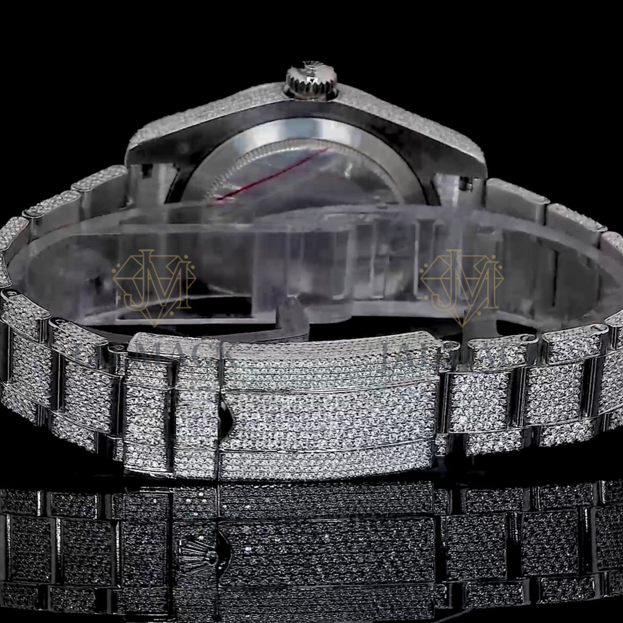 Silver Dial Baton Marker Round-Cut Moissanite GMT Watch