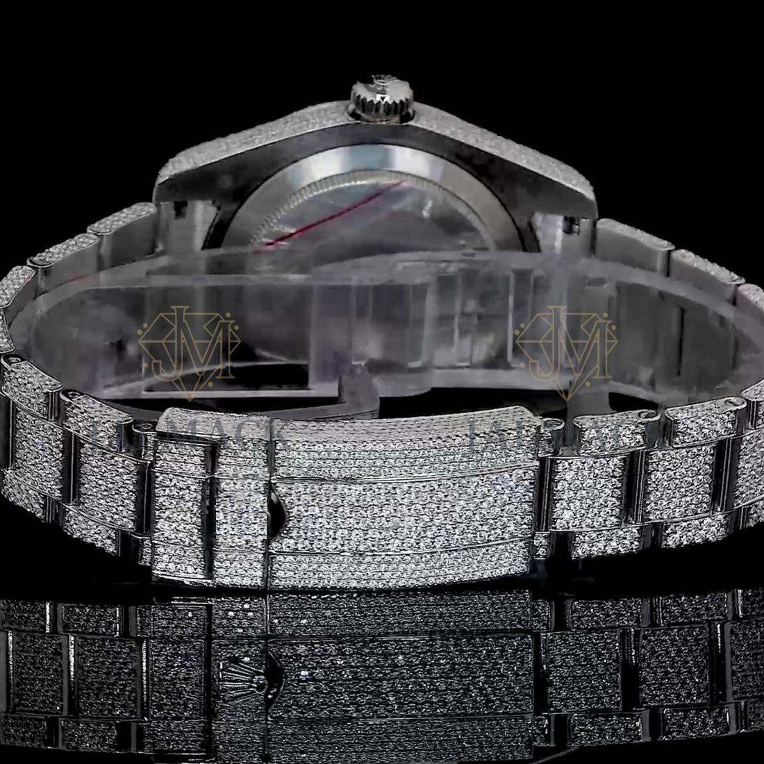 Silver Dial Baton Marker Round-Cut Moissanite GMT Watch
