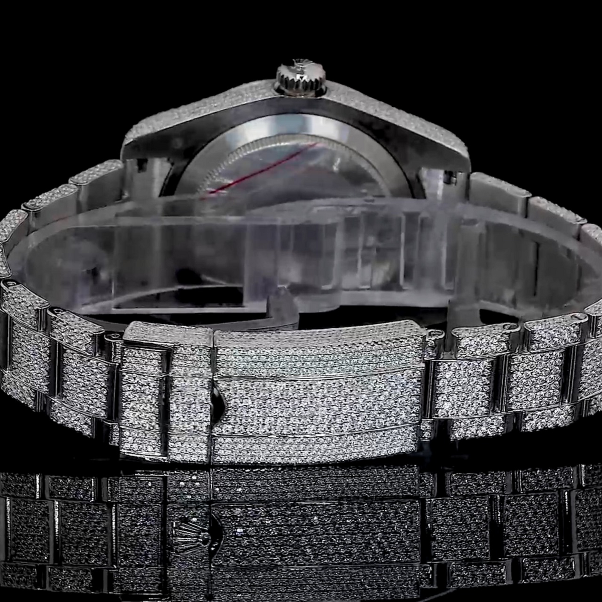 Silver Dial Baton Marker Round-Cut Moissanite GMT Watch