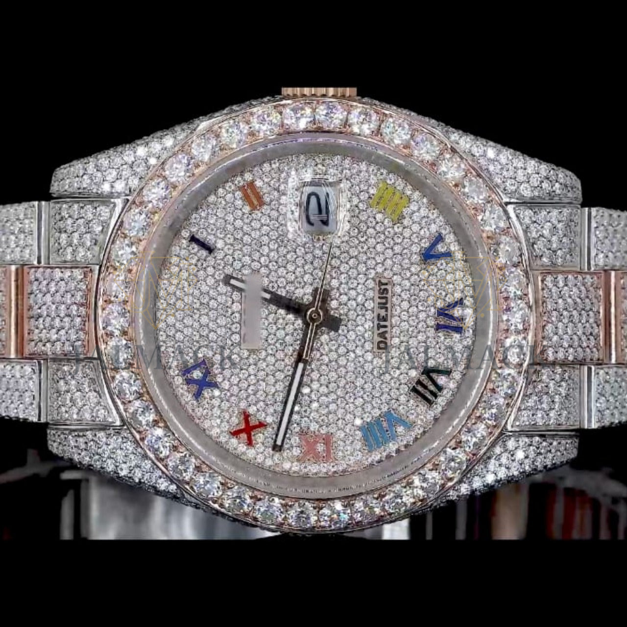 Silver Dial Multicolor Roman Letter Round-Cut Moissanite Watch