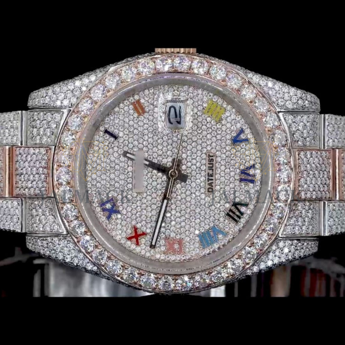 Silver Dial Multicolor Roman Letter Round-Cut Moissanite Watch