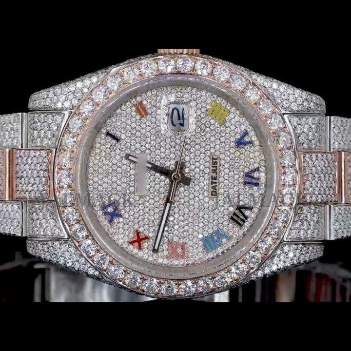 Silver Dial Multicolor Roman Letter Round-Cut Moissanite Watch