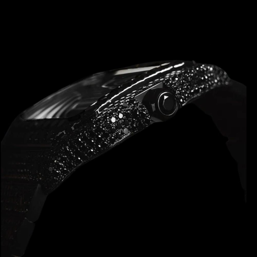 Black Dial White Roman Letter Round-Cut Moissanite Watch